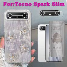 Protector de pantalla de privacidad 3 en 1, Pegamento KM7K con rhinestones, Funda de teléfono, Funda de gel de doble capa, Película suave de cerámica, Película para lente de cámara para Spark Slim - 3# 3 en 1 - Ver 8