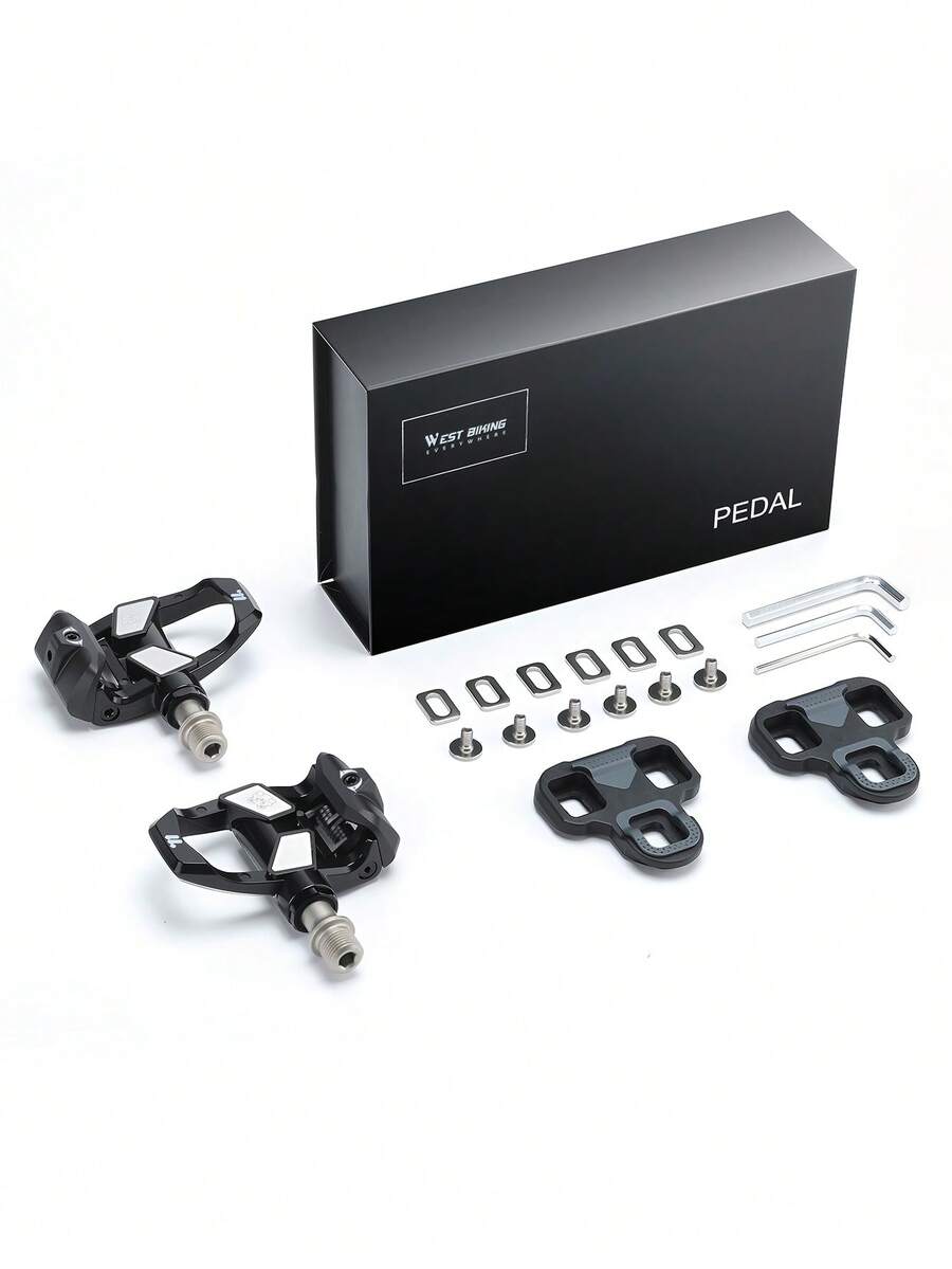 WEST BIKING 1 Pair MTB/Road Bike Pedals, Made Of Chromium-Molybdenum Steel, Wear-Resistant With 3 Bearing Axle, LOOK System, Comfortable Bicycle Locking Pedals With Locking Plates Included - Black - View 1