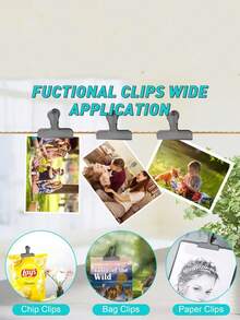 1pc Luxury Rose Gold/Black/Silver Metal Clip, Stainless Steel Sealing Clip For Food, Chips, Drawing Board, Tickets, Office Documents, Stationery, Back To School Supplies - Gold - View 3