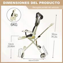 Carriolas para Bebés Plegado giratorio con un solo toque + Reclinable + Capota con Patrón de cielo estrellado Y color sólido - Blanco - Ver 2