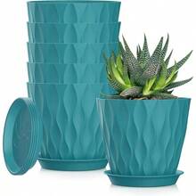 Inch Plant Pots 5 Pack, Flower Planters With Drainage Holes And Trays, Plastic Pots Indoor Outdoor Plants, White - Blue-green + 5inch - View 1