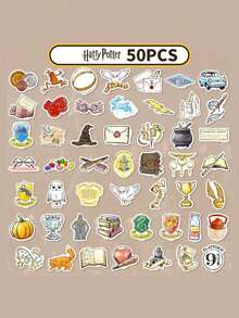 Harry Potter 50pcs Cartoon Stickers And 6pcs Cute Character Theme Washi Stickers, Waterproof Vinyl Stickers, Suitable For Decoration, Journal, Vintage Multi-Purpose Scrapbook, Water Bottle, Fun Stickers For Teens And Adults. [Officially Licensed] - Multicolor - View 6