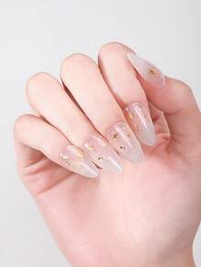 20片情人节爱心半固化凝胶美甲贴，春夏底白色指甲油搭配金色铬星爆水钻美甲贴纸，非常适合女士约会、派对和居家DIY美甲。 - 彩色 - 查看 4