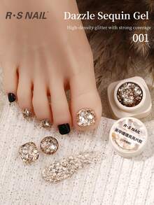 RS NAIL RSNAIL 炫彩亮片凝胶指甲油，金色闪粉凝胶，高密度超闪亮，爆裂大亮片渐变半永久可卸UV/LED美甲美足美甲设计，适用于沙龙和居家DIY，闪耀视觉效果，适合节日假期 - 彩色 - 查看 13