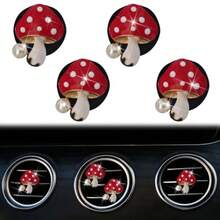 4 Pcs Red Mushroom Air Vent Clip Accessories Air Conditioning Outlet Clip Car Air Freshener Dashboard Accessories Charm Car Inter Decor Cute Interior Accessories For Women - 紅色的 - 查看 2
