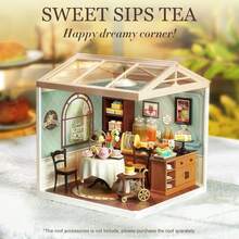 Robotime Rolife Super Creators DIY Plastic Mini House Building Kit - 3D Puzzle With LED Lights, Compatible With Mini Figures, Multiple Themes To Choose From, Suitable For Teenagers And Adults, Interior Decoration, Ideal Christmas Or Birthday Gift(Sweet Sips Tea) - 11-Sweet Sips Tea - 查看 2