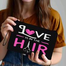 1 pieza Organizador de maquillaje de San Valentín con estampado lindo en negro, bolsa de cosméticos portátil para viajes, bolsa de maquillaje de gran capacidad para mujeres, bolsa de almacenamiento de productos de cuidado de la piel para llevar en la mano, adecuada para lápiz labial, cosméticos y cuidado de la piel, excelente para vacaciones, fiestas y uso diario - Negro - Ver 9