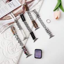 Adjustable Beaded Watch Band Compatible With Apple Watch Ultra 3/2/1 & Series 11 10 9 8 7 6 5 4 3 2 1, 38mm 40mm 41mm 42mm 44mm 45mm 46mm 49mm, Natural Stone Bracelet Strap For Women Jewelry Style - Multicolor - View 6