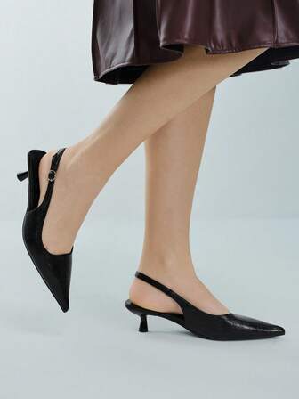 Tacones altos de fiesta de 4 cm de tacón de gatito negro con cierre deslizante, tacones altos de punta formal, elegantes, bombas de mujer, elegantes