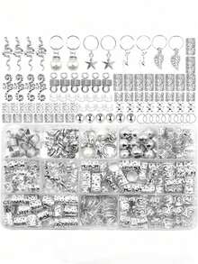 220件装Cecillia金色发饰，编织发饰，女士发饰，金属发圈，脏辫发饰，波西米亚风编织发珠，发爪，发夹，发卡，发卡，发卡夹，发片，假发，头部饰品 - 銀色 - 查看 1