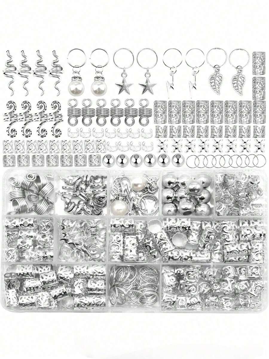 220件装Cecillia金色发饰，编织发饰，女士发饰，金属发圈，脏辫发饰，波西米亚风编织发珠，发爪，发夹，发卡，发卡，发卡夹，发片，假发，头部饰品 - 銀色 - 查看 1