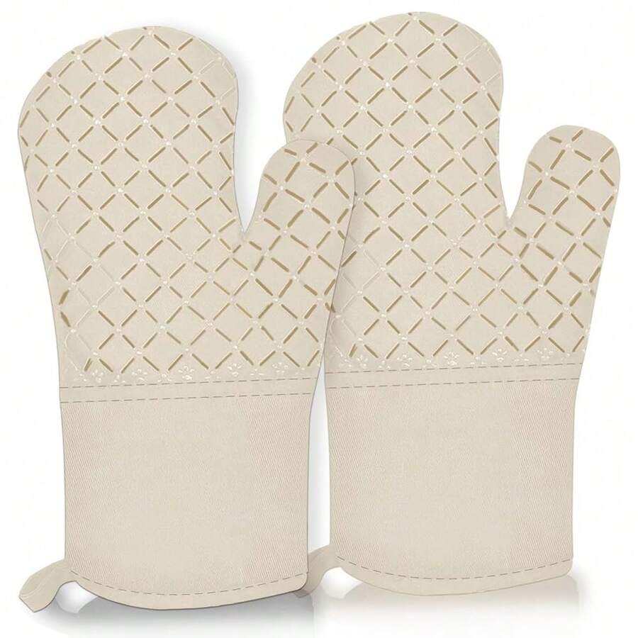 2 Pcs Oven Mitts For Kitchen Heat Resistant Oven Gloves, Soft Cotton Lining, Anti-Slip Silicone Stripe Oven Mitts Heat Resistant Oven Mits, Kitchen Mitt Pair Protect Hands, CooFKing BaFKing Gloves Khaki,2pcsKhaki - 2pcsKhaki - View 1