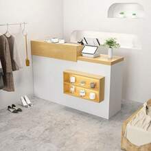 EYPKPL Mostrador de recepción Moderno en Forma de L Mostrador de recepción de pie con Espacio de Almacenamiento Mostradores para Negocios recepción de Doble Tapa - Nogal blancoL - Ver 1