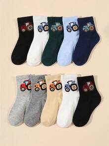 6 pares de calcetines casuales de media caña con patrón de coche simple para niños, aptos para todas las estaciones, primavera/verano/otoño/invierno - Multicolor - Ver 4