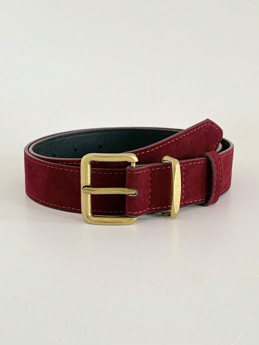 1pc Burgundy Velvet Square Buckle Retro Elegant Casual Women's Belt, Suitable For Dresses, Coats, Sweaters, Everyday, Party, Date, Holiday, Valentine's Day Gift