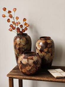 1 pieza Jarrón cerámico de estilo artístico de pintura al óleo retro chino, jarrón de flores de alta gama hecho a mano, maceta cerámica para flores artificiales e hidropónicas para decoración de sala de estar, jarrón cerámico vintage y antiguo, jarrón decorativo para arreglos florales en el hogar/cafetería, estilo rústico y de granja, a prueba de fugas, multiusos - Multicolor - Ver 6