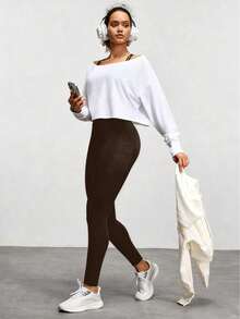 Women's High Waist Elastic Casual Yoga Pants With Side Pockets, Suitable For Yoga, Running, Fitness - Brown - View 3