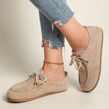 Nuevos zapatos de otoño de talla grande para mujer, zapatos sencillos de suela suave, zapatillas informales planas y versátiles con cordones - Caqui - Ver 3