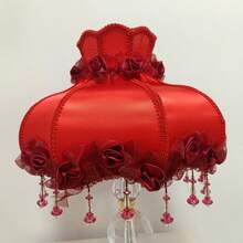 Elegant & Dreamy Large Red Princess Lamp Shade, Romantic Rose Shaped Lace Lamp Shade With Beaded Tassel Design (Lamp Shade Only) - Bright Red Lampshade - View 1