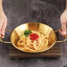 3PCS/Set  Seafood Rice Pot Frying Pan Double Ear Crayfish Plate Pan Stainless Steel Fri   22cm  24cm  26cm - Gold - View 4