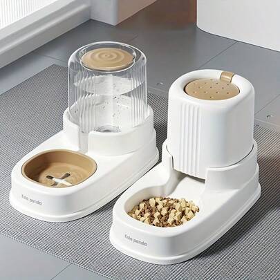 1.7升大容量重力式自动宠物喂食器和饮水器，适用于猫狗 - 耐用塑料材质，无需电池，安装简便，透明食物和水分配器，非常适合家庭和办公室使用，宠物饮水器，现代宠物用品，易于清洁。