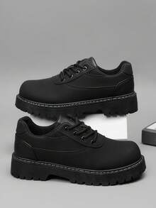 男士巴黎圆头休闲鞋，厚底增高鞋黑色哑光德比乐福鞋 Old Money Chic 秋季 - 復古款 - 查看 4