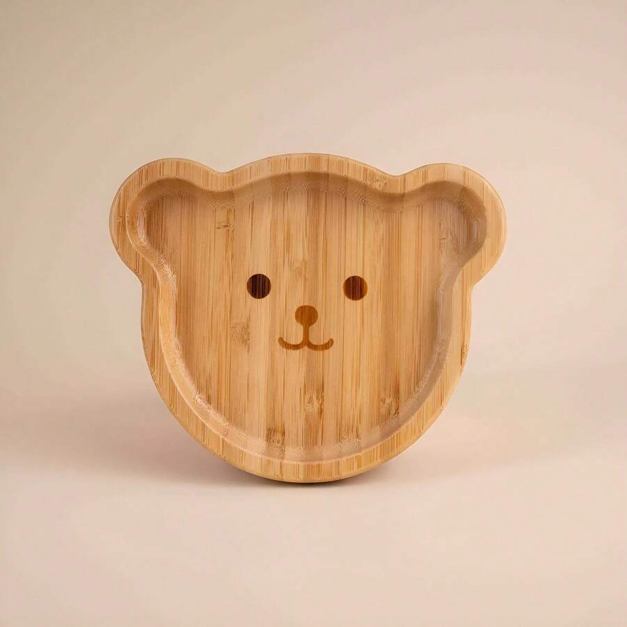 TendenciaPlato Entrenador De Bambú Con Antideslizante Y CubiertosCalidad premium - Beige - Ver 1