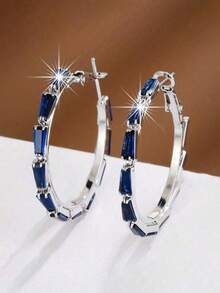 2件套奢华圆形锆石耳环，女士镀银，适合派对、生日、度假、婚礼等场合，送给女友、朋友、爱人或情侣。 - 彩色 - 查看 2