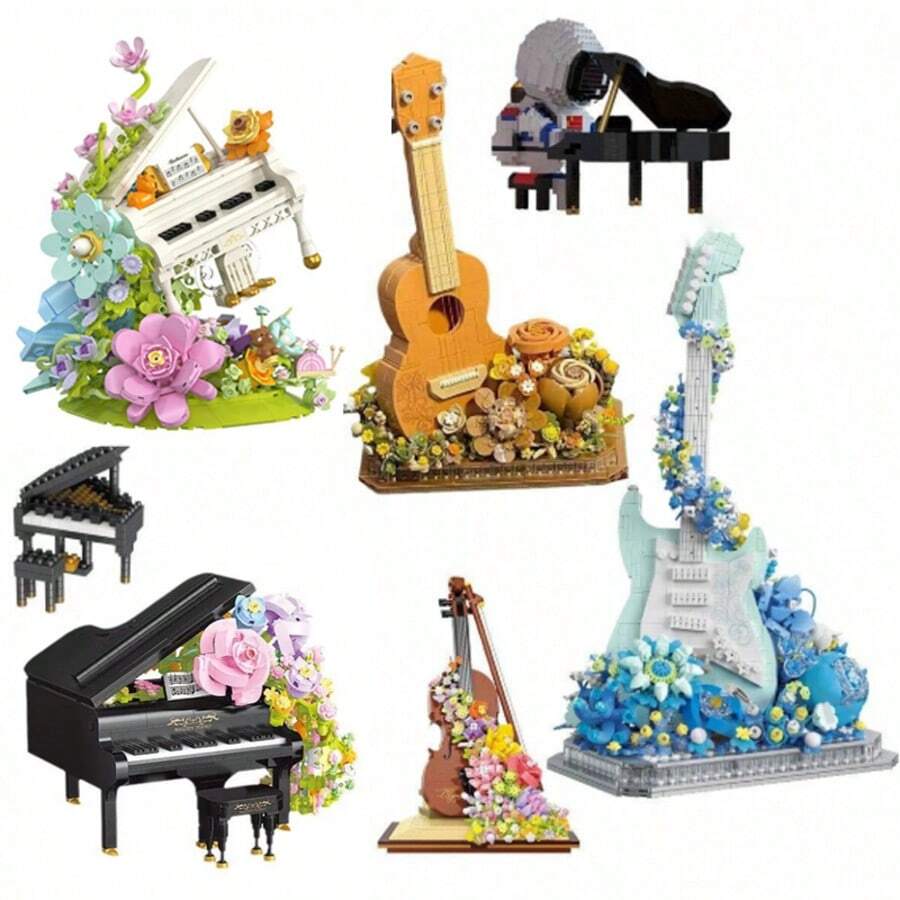 Eternal Flower Piano Building Blocks Set, Creative Musical Instrument Model Collection Kit, Small Particle Piano Series Building Block Model, Home Desktop Decor Gift For Women, Suitable For Imaginative Building And Display, No Lighting Included - Multicolor - View 1