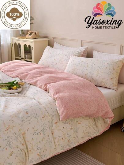 2/3 Piezas Juego de Ropa de Cama de 100% Algodón con Estampado Vintage Floral y de Hojas en Color Rosa, Incluye 1 Funda Nórdica + 1/2 Fundas de Almohada (Sin Relleno), Diseño Suave de Dos Tonos para Dormitorio y Habitación de Invitados, Ideal para el Día de San Valentín