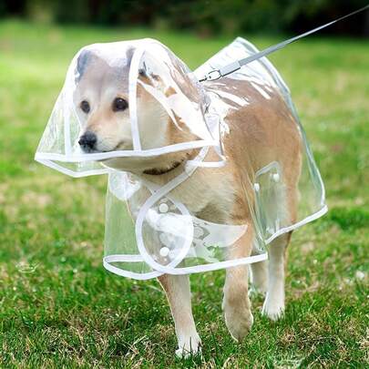 1 pieza Impermeable transparente para perros | Ropa impermeable y a prueba de viento para mascotas para mantener a tu perro seco durante los paseos bajo la lluvia, adecuado para varias razas de perros, disponible en rosa y blanco