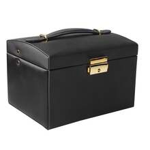 Elegante joyero de tres capas - Vitrina de cuero sintético para pendientes y collares - Elegante joyero negro - Negro - Ver 7