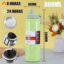 800ml/1000ml Stainless Steel Thermal Bottle For Hot And Cold Drinks With Sporty Handle - Green - View 8