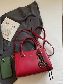 1pc Fashion Handbag, Shoulder Bag, Crossbody Bag, Versatile Commuter Briefcase, Red Color, Valentine's Day Gift - Red - View 5