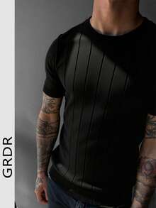 GRDR Men's Summer Knit Solid Ribbed Short Sleeve Sweater, Sporty Casual, Suitable For Outdoor Activities - Black - View 3