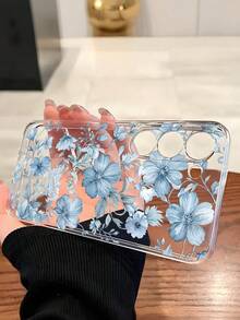 1 pieza Funda de teléfono suave con flor azul de la suerte, compatible con Huawei Honor, Redmi, Galaxy A04e/12/A13/A14/A34/A50/A52/A53/A54/S21/S22/S23/S24/S25/S25Ultra, 6A/7A/8A, 12T/13T - transparente - Ver 3