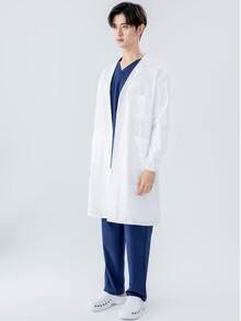 中等厚度长袖医用制服，舒适的后开衩设计，适用于医院、美容院、牙科诊所、兽医诊所、医学研究所、药房、妇产中心等场所。 - 白色 - 查看 4
