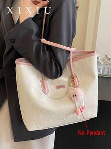 Bolso de hombro de gran capacidad y multifuncional de moda para mujeres, nuevo bolso de lona, diseño elegante, adecuado para la escuela, el transporte y las compras (Colgante no incluido) - Rosa - Ver 12