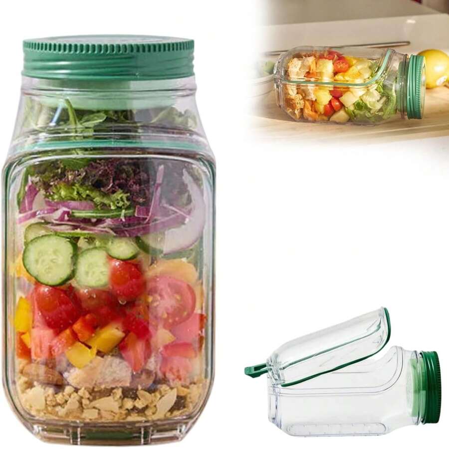 1 Pack Salad Pod, Portable Salad Pod Jar Container, 300ml Leakproof Salads Jar For Lunch, Fresh Fruit & Veg Storage Box, Reusable Salads Bowl For Work, School & Travel - White - View 1