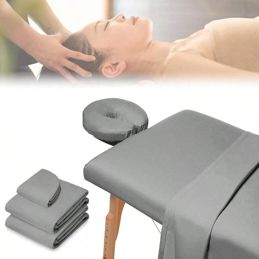 Sabanas Para Cama De Masajes De 3 Piezas Kit Spa Sábanas Profesional Premium Microfiber Resistente A Manchas Y Arrugas Y Cómodo Respirable Gris - Gris - Ver 1