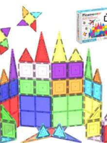 PicassoTiles Magnetic Tiles 60pcs Kids Toys Classroom Sensory Toy for Toddlers Stem Learning Building Blocks, Montessori Pretend Play Magnet Tile Construction Stacking Block Boys Girls Ages 3+ PT60 - Multicolor - Ver 6