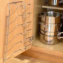6-Tier Pot Lid Organizer For Cabinet Door Or Pantry Wall - Pots And Pans Lid Holder Rack - Glass Or Metal Pan Covers Cabinet Organizer Kitchen Storage - Chrome Finished - Bộ 1 - Xem 9