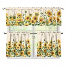 3Pcs Yellow Floral Kitchen Window Curtains Valentine's Day Rod Pocket Kitchen Tier Romantic Window Curtain, Valance Curtains For Kitchen Valentine's Day Gift For Her 28x40in&60x18in - 1 - 查看 6