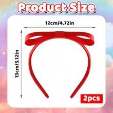 2pcs Red Bow Headband Cute Princess Hair Bow Hoops Red Ribbon Bowknot Hairband For Women Girls Birthday Christmas Costume Party Cosplay Hair Accessories#XSD444 - Đỏ - Xem 3