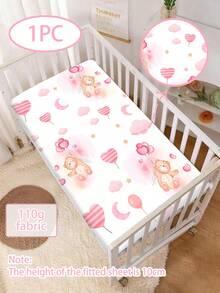 1PC Baby Cartoon Bear Design Bed Sheet 110g Single Bed Sheet Polyester Material Digital Printing Pink Love Balloon Bear Suitable For Baby Gift Baby Bed Bed Bed Four Seasons Machine Washable No Pillowcase - Multicolor - View 1