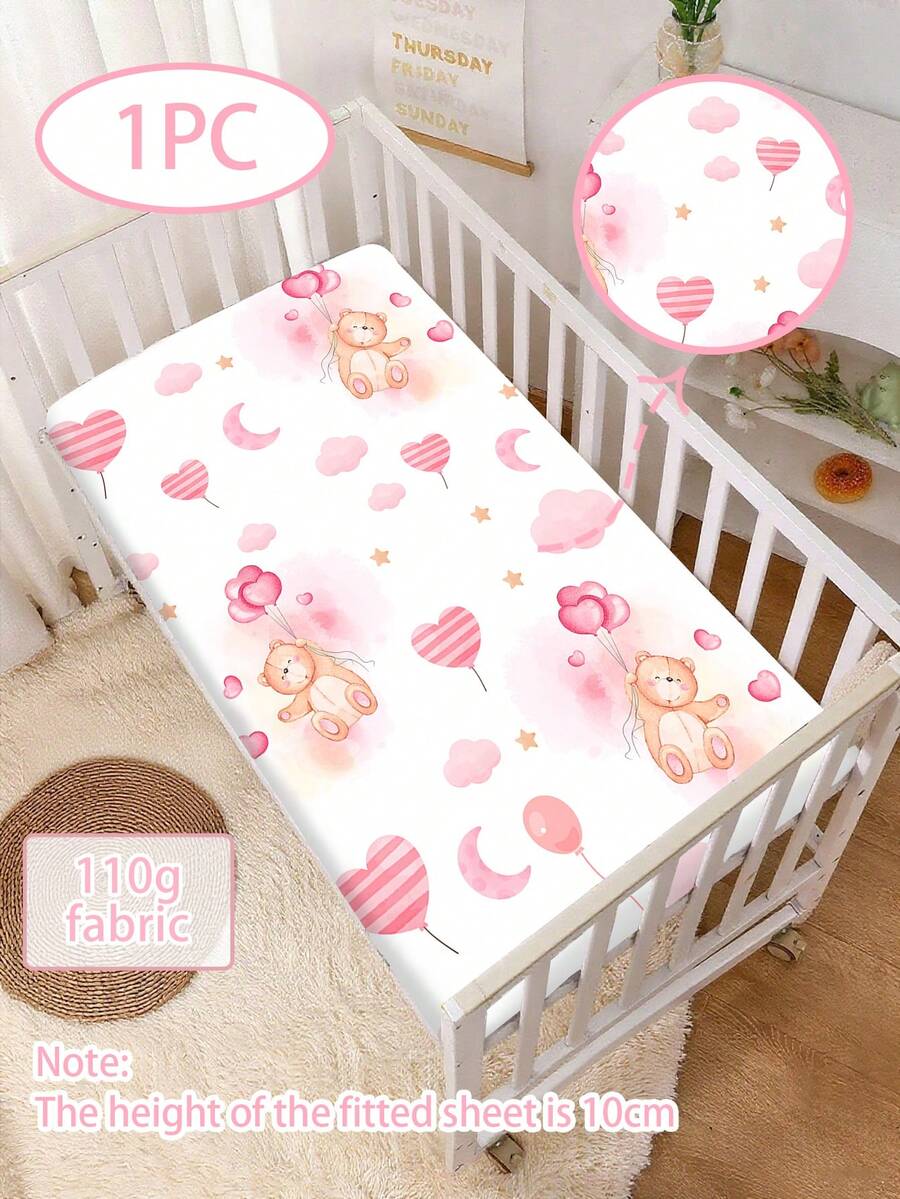 1PC Baby Cartoon Bear Design Bed Sheet 110g Single Bed Sheet Polyester Material Digital Printing Pink Love Balloon Bear Suitable For Baby Gift Baby Bed Bed Bed Four Seasons Machine Washable No Pillowcase - Multicolor - View 1