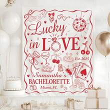 Lucky In Love Bachelorette Tapestry, Las Vegas Bachelorette Party Decor, Casino Theme Bach Party Banner, Bride To Be Hens Party Decor - 彩色 - 查看 2