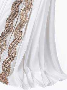 1 Peça Lenço Elegante e Luxuoso, Lenço Muçulmano Chiffon com Renda de Lantejoulas Pesada para Mulheres, Vestido Abaya, Casamento e Acessórios Nupciais - Branco - Visão 4