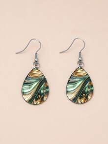 1 Pair Vintage Minimalist 316 Stainless Steel Teardrop Earrings With Sand Pattern, Elegant Jewelry Earrings Suitable For Women's Daily Wear And Gifts - Silver - View 3