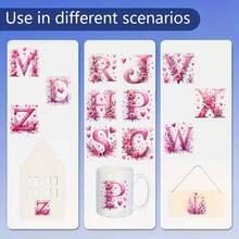 32张情人节字母主题UV DTF转印贴纸 - 防水防刮，适用于马克杯、玻璃罐和DIY工艺品，自粘式，一次性使用，心形字母主题派对用品，礼品装饰，节日设计装饰配件，节日图案设计 - 彩色 - 查看 4